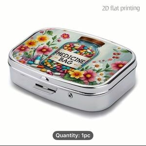 Floral Medicine Bag Metal Pill Case - Colorful Bottle Design